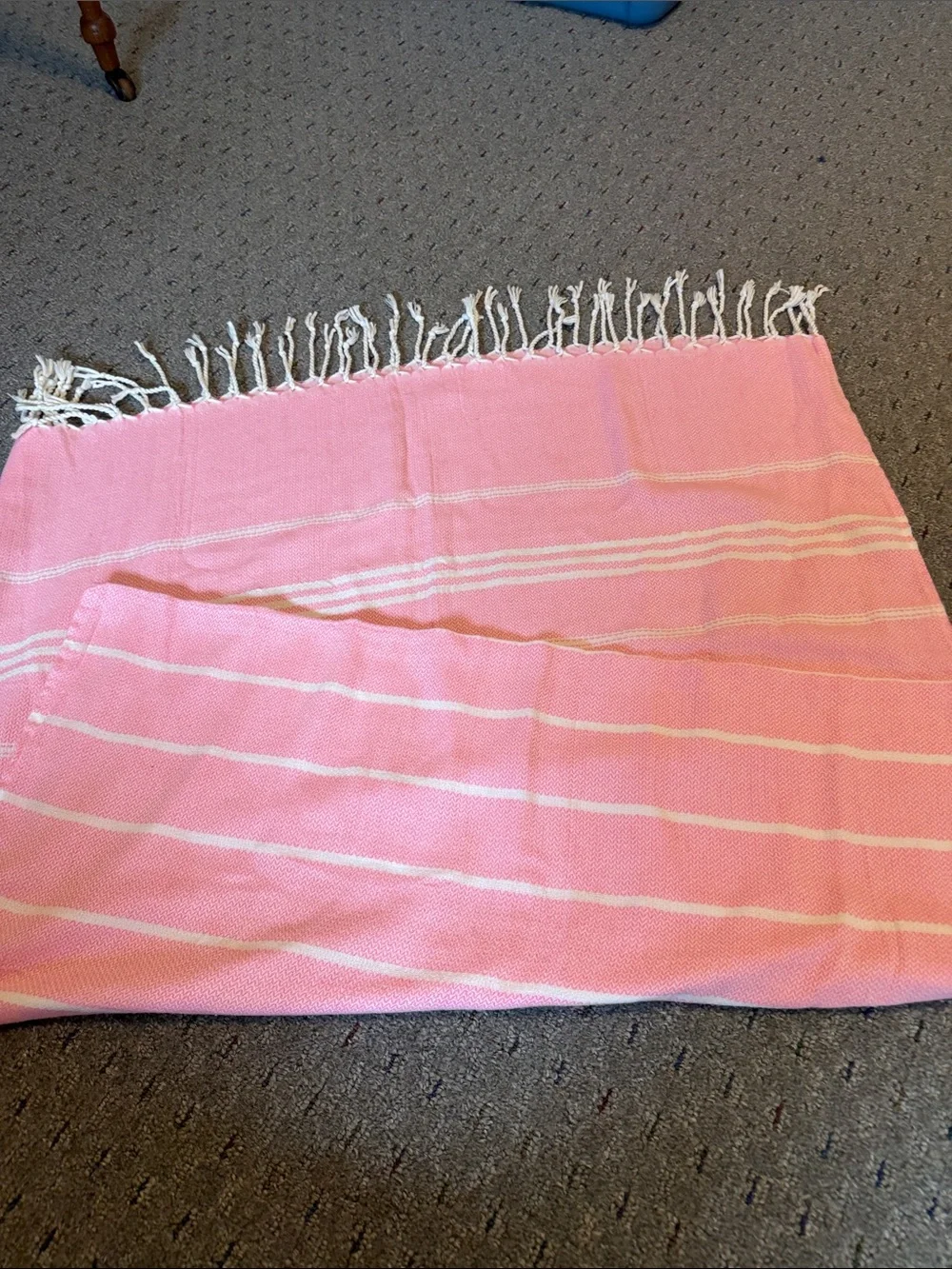 Pink Striped Cotton Throw Blanket with Fringe